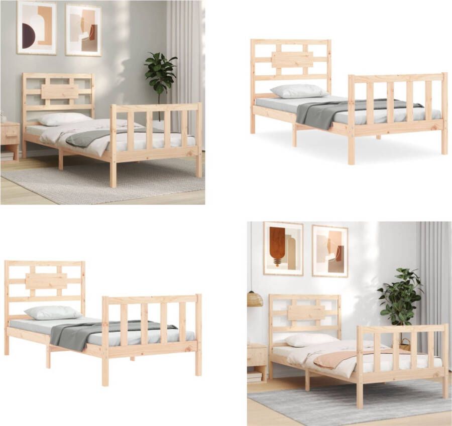 vidaXL Bedframe met hoofdbord massief hout 90x200 cm Bedframe Bedframes Bed Eenpersoonsbed