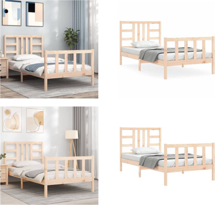 VidaXL Bedframe met hoofdbord massief hout 90x200 cm Bedframe Bedframes Bed Eenpersoonsbed