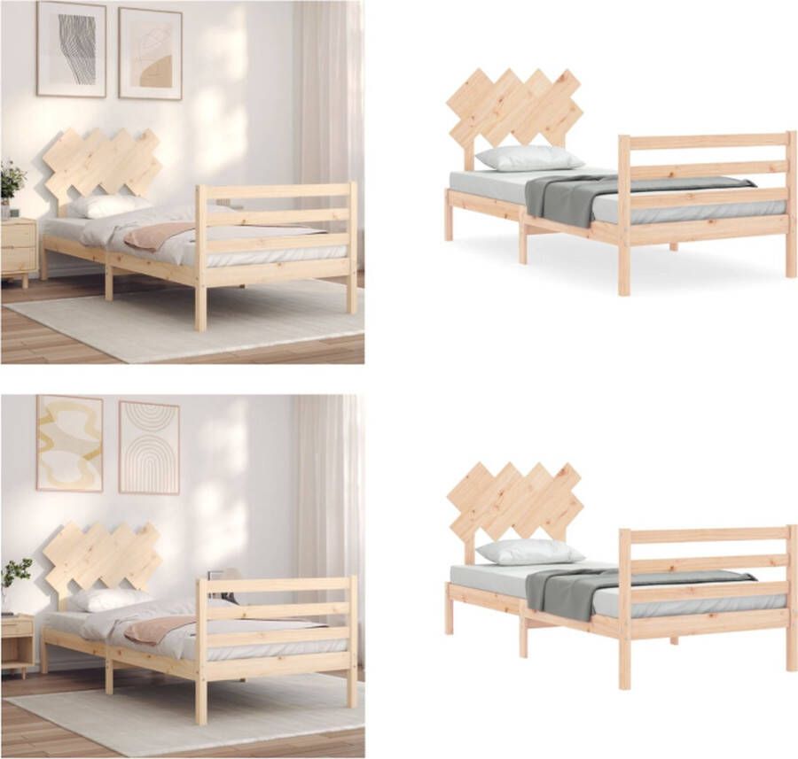 vidaXL Bedframe met hoofdbord massief hout 90x200 cm Bedframe Bedframes Bed Eenpersoonsbed