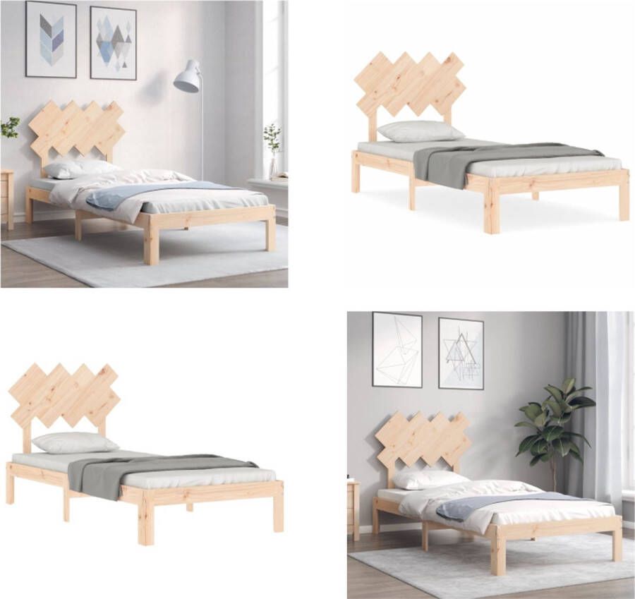 vidaXL Bedframe met hoofdbord massief hout 90x200 cm Bedframe Bedframes Bed Eenpersoonsbed