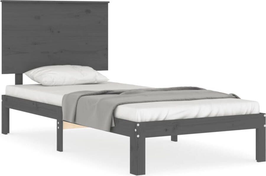 VidaXL -Bedframe-met-hoofdbord-massief-hout-grijs-100x200-cm