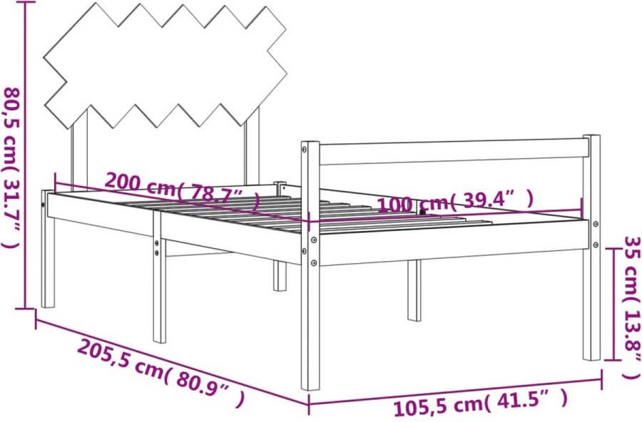 VidaXL -Seniorenbed-met-hoofdbord-massief-hout-grijs-100x200-cm - Foto 2