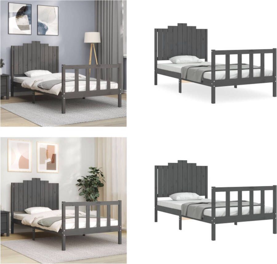 vidaXL Bedframe met hoofdbord massief hout grijs 100x200 cm Bedframe Bedframes Bed Eenpersoonsbed