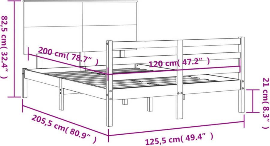 VidaXL -Bedframe-met-hoofdbord-massief-hout-grijs-120x200-cm