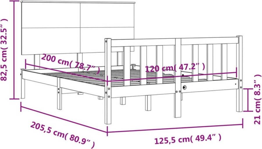 VidaXL -Bedframe-met-hoofdbord-massief-hout-grijs-120x200-cm