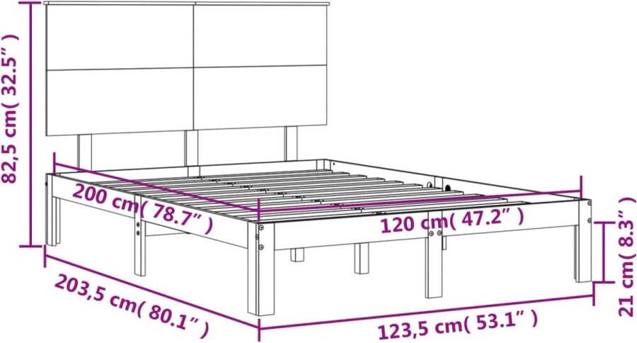 VidaXL -Bedframe-met-hoofdbord-massief-hout-grijs-120x200-cm