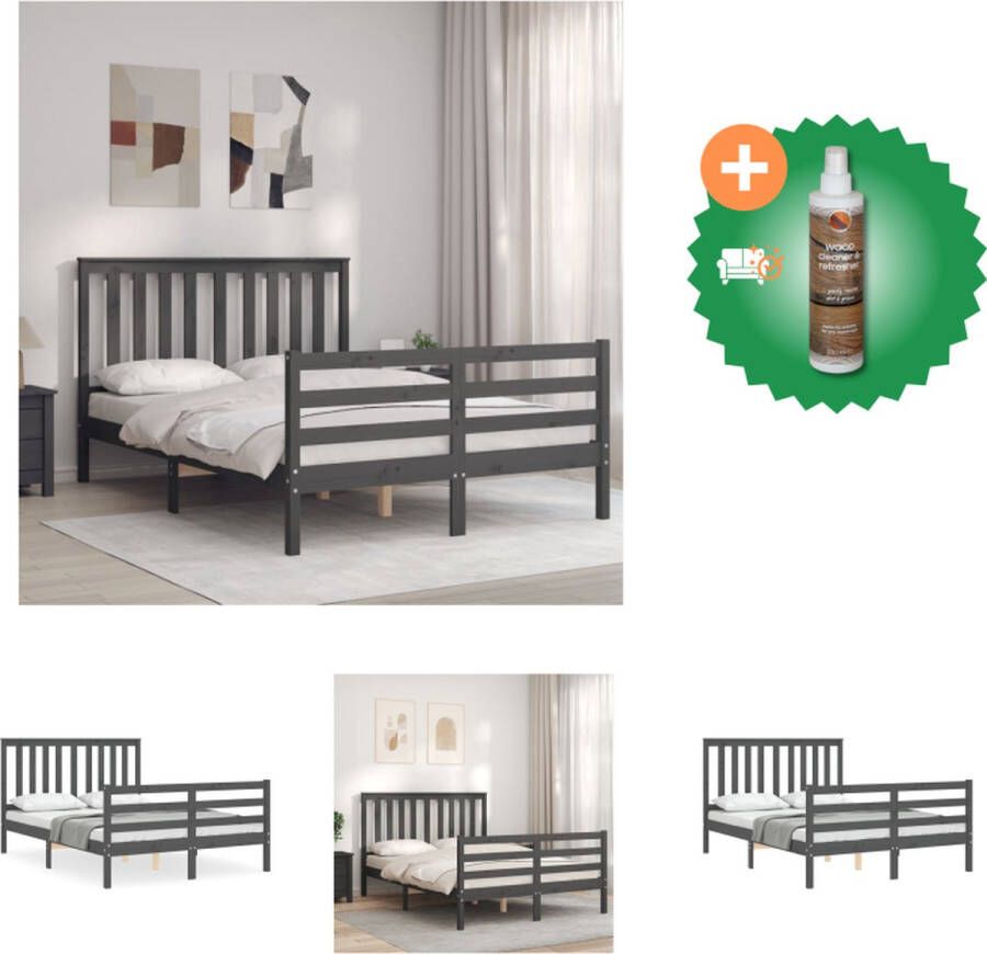 VidaXL Bedframe Massief Grenenhout Grijs 205.5 x 145.5 x 100 cm Functioneel hoofd- en voeteneinde Montage vereist Bed Inclusief Houtreiniger en verfrisser