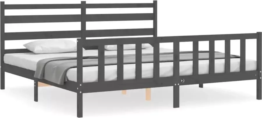 VidaXL -Bedframe-met-hoofdbord-massief-hout-grijs-180x200-cm - Foto 4