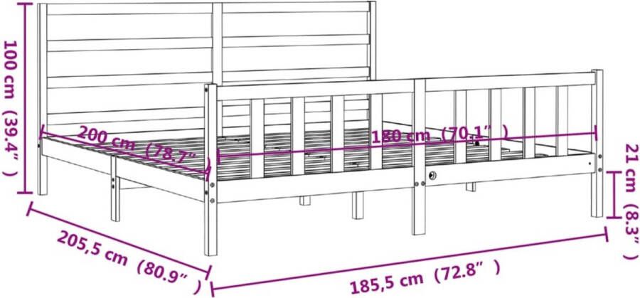 VidaXL -Bedframe-met-hoofdbord-massief-hout-grijs-180x200-cm