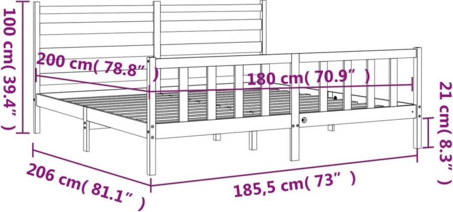 VidaXL -Bedframe-met-hoofdbord-massief-hout-grijs-180x200-cm - Foto 3