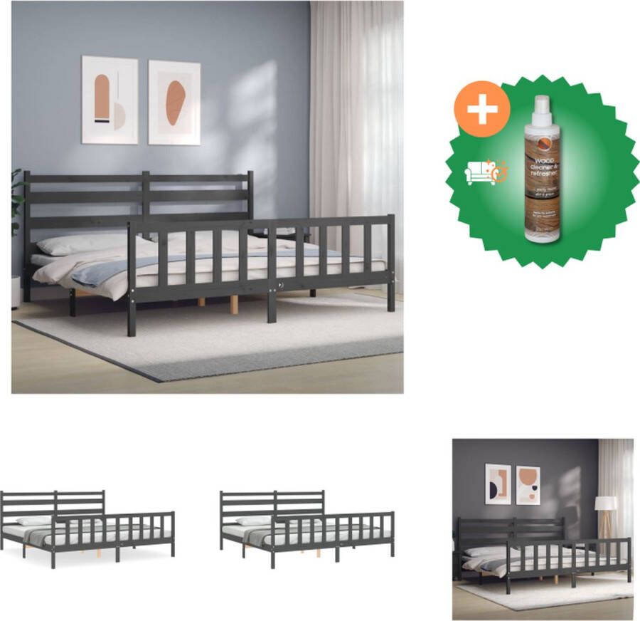 VidaXL Bedframe Massief grenenhout Grijs 205.5 x 185.5 x 100 cm (L x B x H) 180 x 200 cm matras Montage vereist Bed Inclusief Houtreiniger en verfrisser