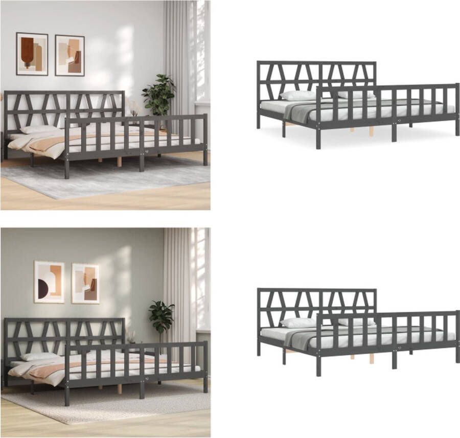 VidaXL Bedframe met hoofdbord massief hout grijs 200x200 cm Bedframe Bedframes Bed Tweepersoonsbed - Foto 2