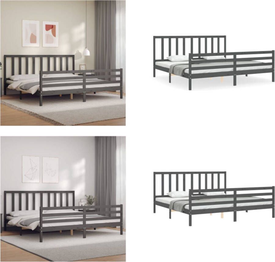 VidaXL Bedframe met hoofdbord massief hout grijs 200x200 cm Bedframe Bedframes Bed Tweepersoonsbed - Foto 2