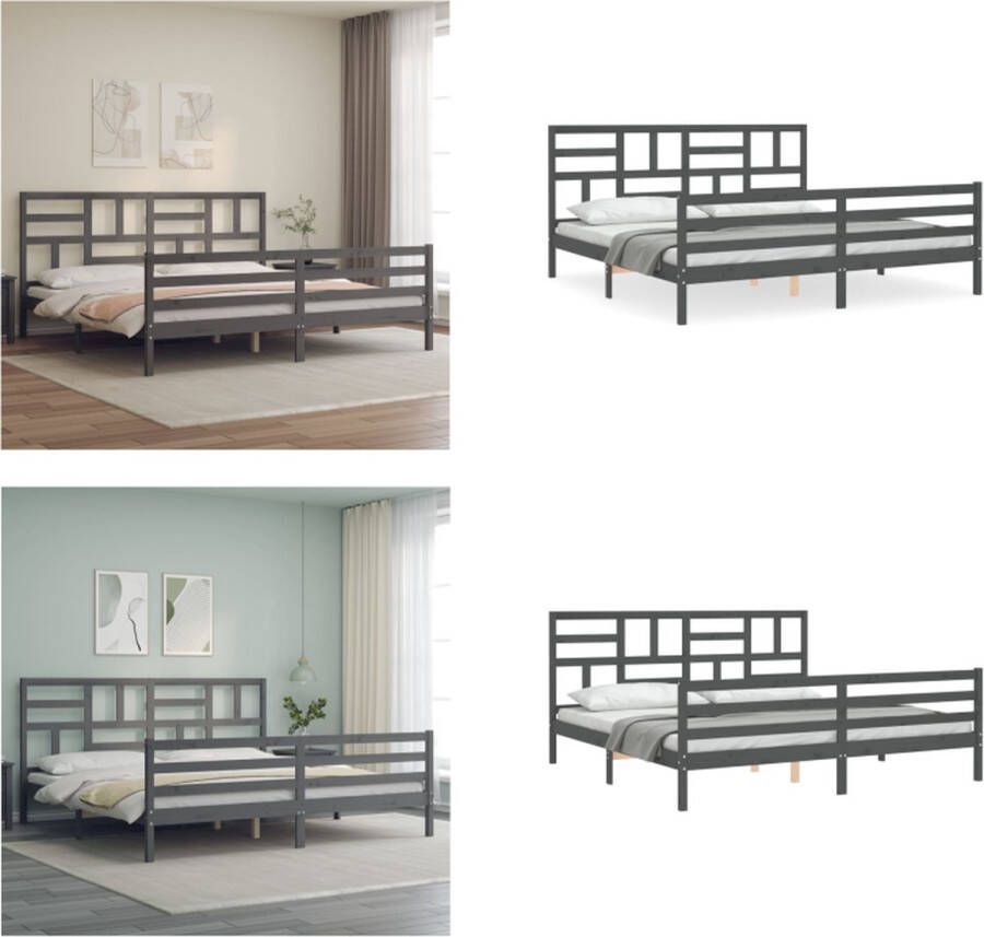 VidaXL Bedframe met hoofdbord massief hout grijs 200x200 cm Bedframe Bedframes Bed Tweepersoonsbed - Foto 2