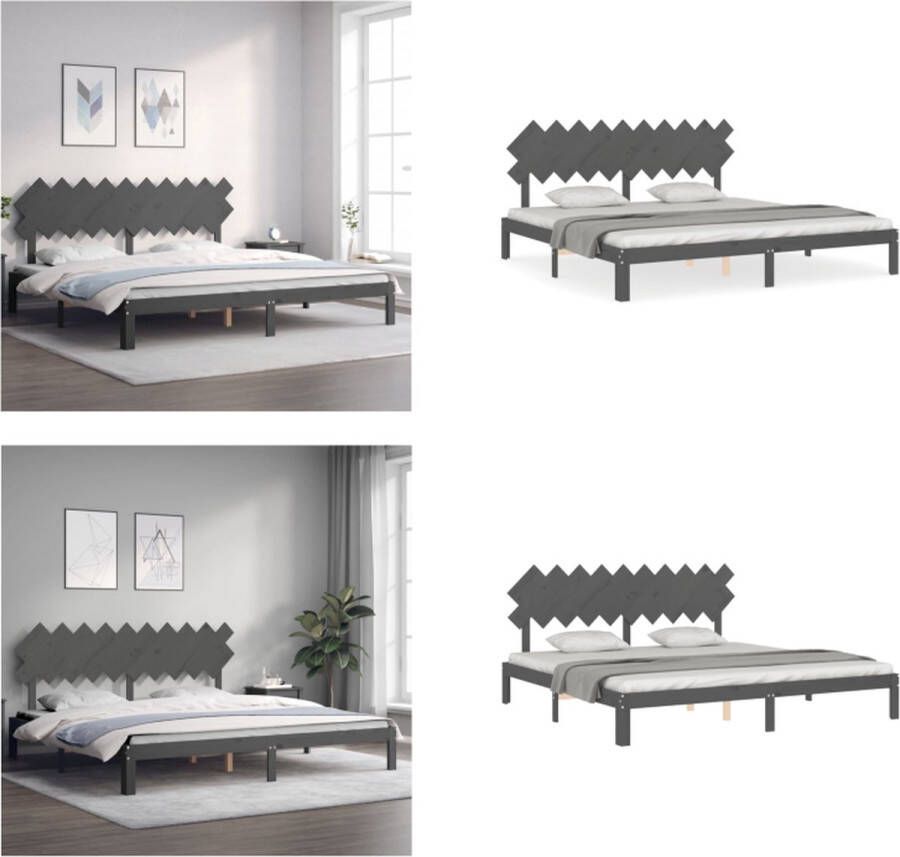 VidaXL Bedframe met hoofdbord massief hout grijs 200x200 cm Bedframe Bedframes Bed Tweepersoonsbed