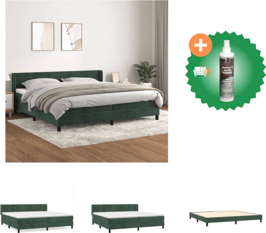 VidaXL Boxspringbed Zacht Fluweel Verstelbaar Hoofdbord Pocketvering Matras Middelharde Ondersteuning Huidvriendelijk Topmatras Donkergroen 203x203x78 88cm Bed Inclusief Reiniger - Foto 1