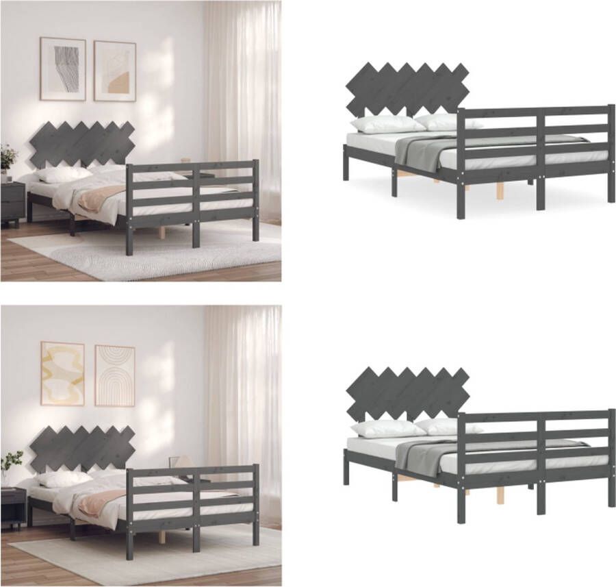 VidaXL Seniorenbed met hoofdbord massief hout grijs Seniorenbed Seniorenbedden Senioren Bed Bedframe - Foto 3