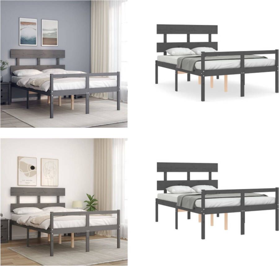 VidaXL Seniorenbed met hoofdbord massief hout grijs Seniorenbed Seniorenbedden Senioren Bed Bedframe - Foto 2
