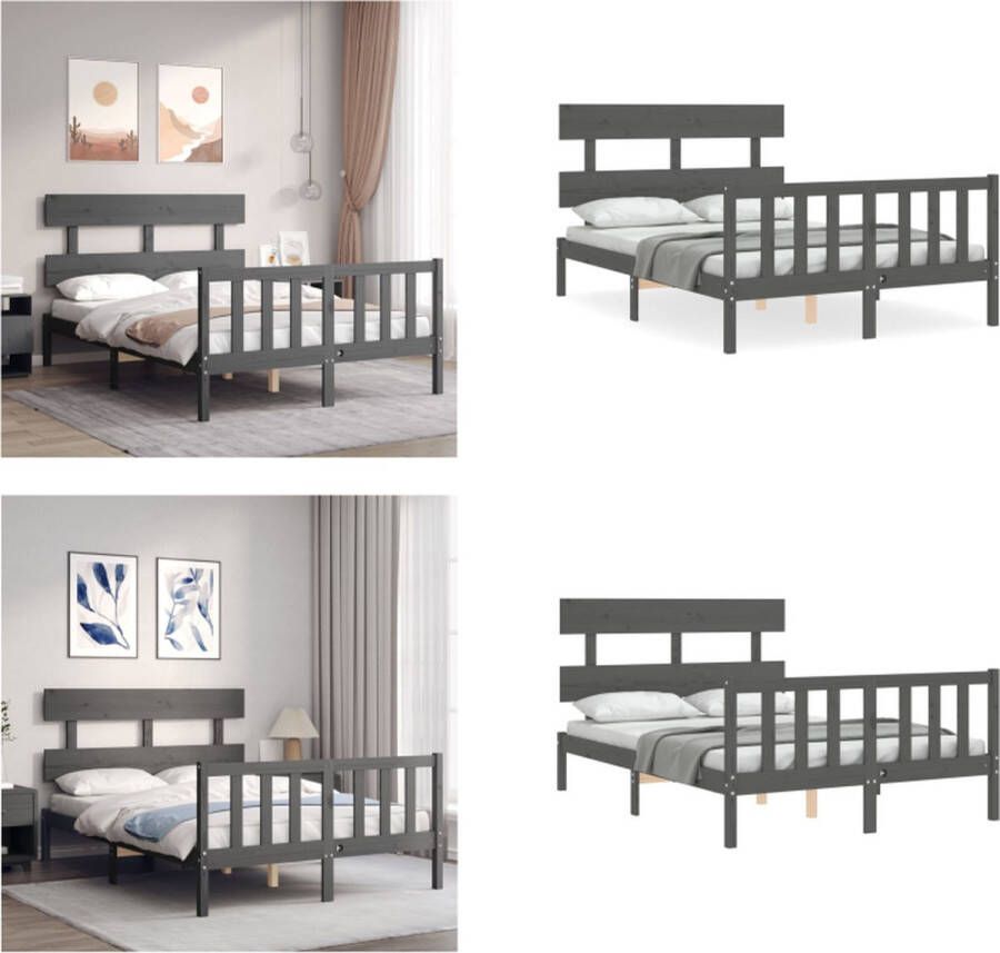 VidaXL Seniorenbed met hoofdbord massief hout grijs Seniorenbed Seniorenbedden Senioren Bed Bedframe