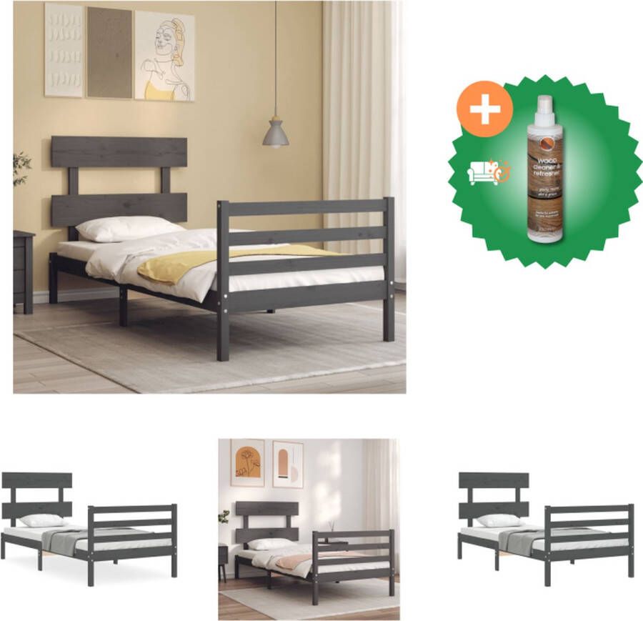 VidaXL Bedframe Massief grenenhout Multiplex lattenbodem Grijs 205.5 x 95.5 x 100 cm Geen matras inbegrepen Montage vereist Bed Inclusief Houtreiniger en verfrisser