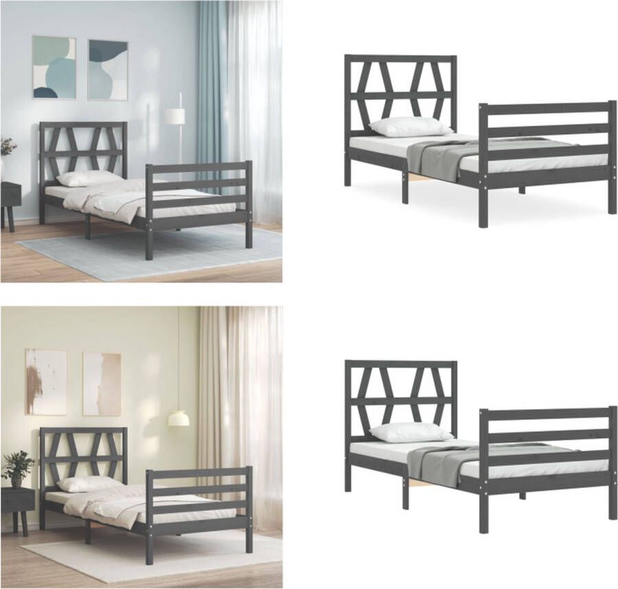 VidaXL Bedframe met hoofdbord massief hout grijs 90x200 cm Bedframe Bedframes Bed Eenpersoonsbed - Foto 6