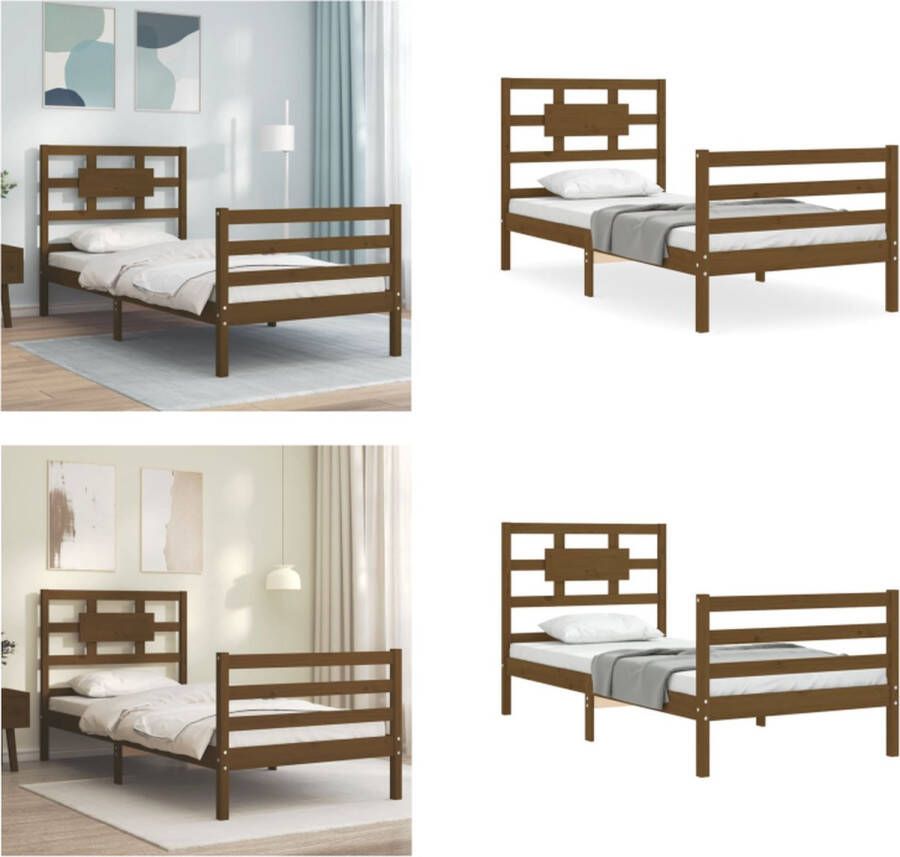 VidaXL Bedframe met hoofdbord massief hout honingbruin 100x200 cm Bedframe Bedframes Bed Eenpersoonsbed