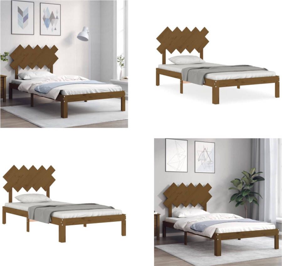 vidaXL Bedframe met hoofdbord massief hout honingbruin 100x200 cm Bedframe Bedframes Bed Eenpersoonsbed