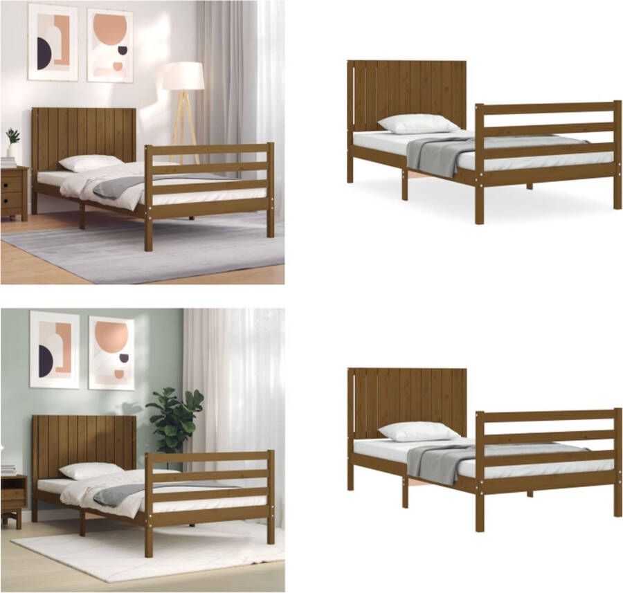 VidaXL -Bedframe-met-hoofdbord-massief-hout-honingbruin-100x200-cm Bedframe Bedframes Bed Eenpersoonsbed