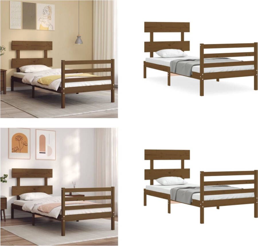 VidaXL Bedframe met hoofdbord massief hout honingbruin 100x200 cm Bedframe Bedframes Bed Eenpersoonsbed