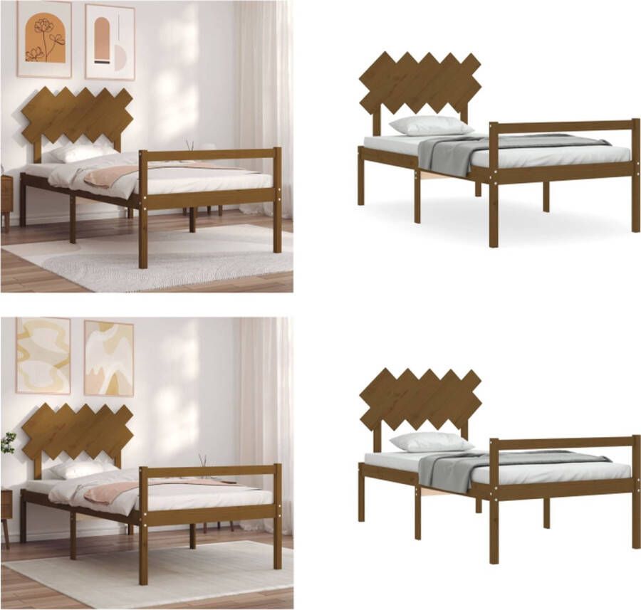 VidaXL Bedframe met hoofdbord massief hout honingbruin 100x200 cm Bedframe Bedframes Bed Eenpersoonsbed