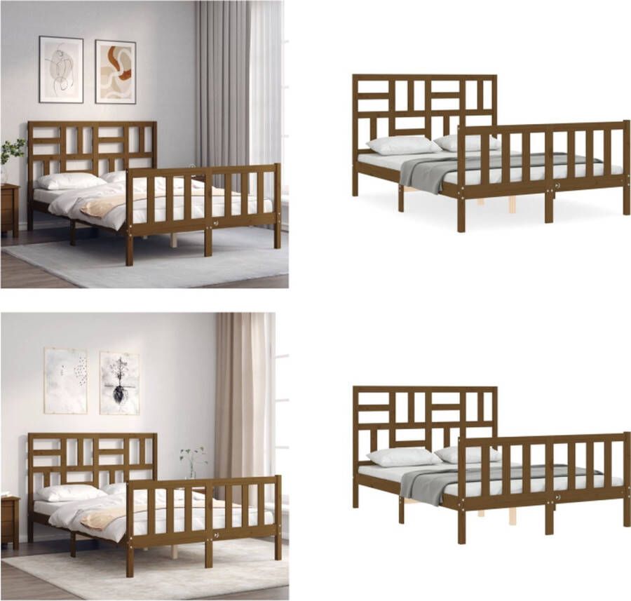 VidaXL Bedframe met hoofdbord massief hout honingbruin 120x200 cm Bedframe Bedframes Bed Tweepersoonsbed