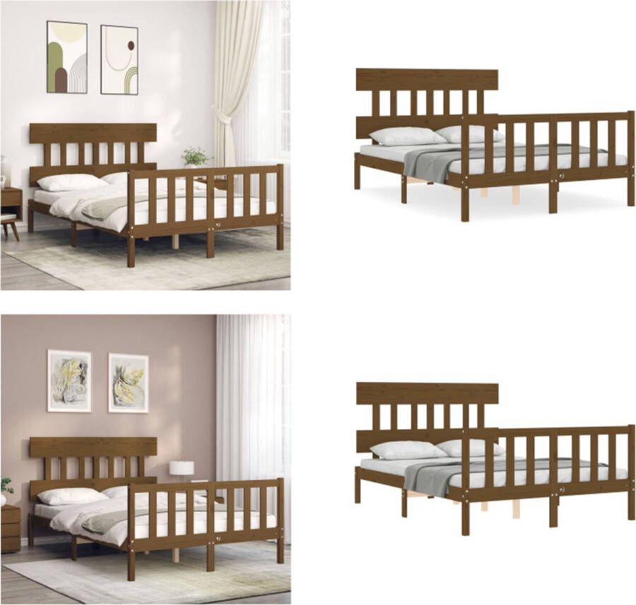 VidaXL Bedframe met hoofdbord massief hout honingbruin 120x200 cm Bedframe Bedframes Bed Tweepersoonsbed