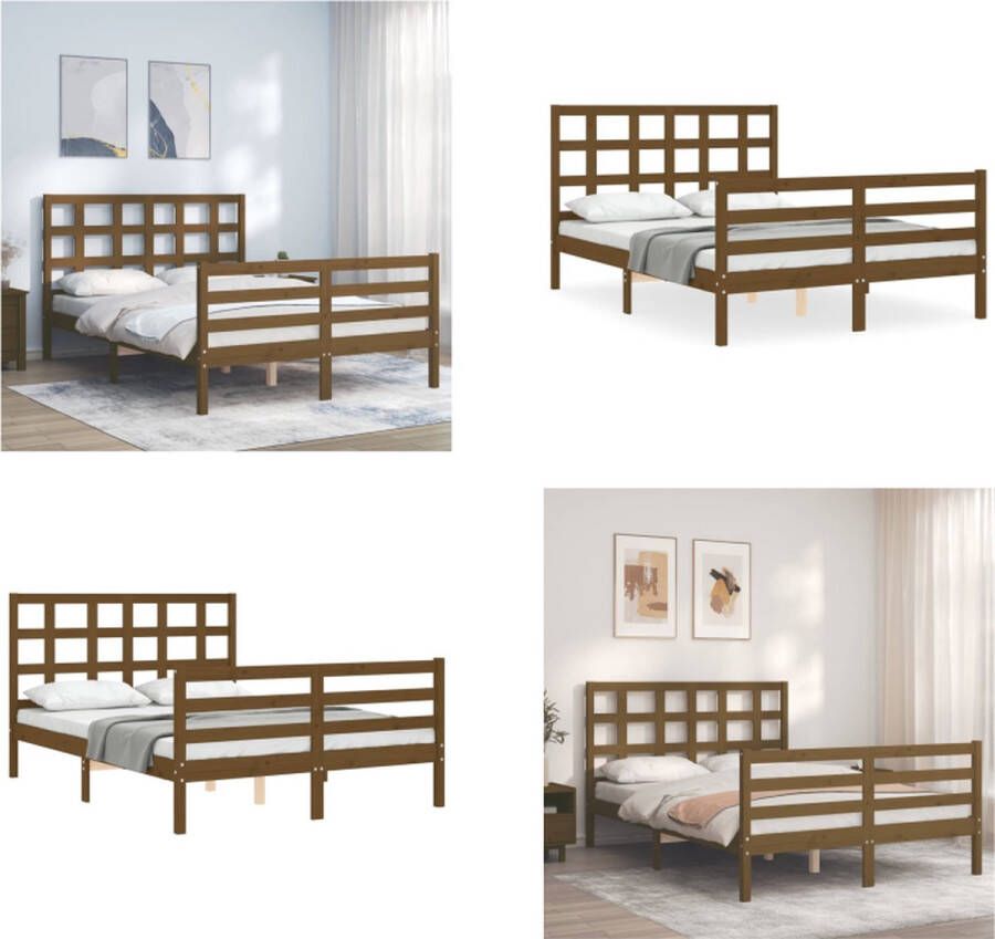 vidaXL Bedframe met hoofdbord massief hout honingbruin 140x200 cm Bedframe Bedframes Bed Tweepersoonsbed