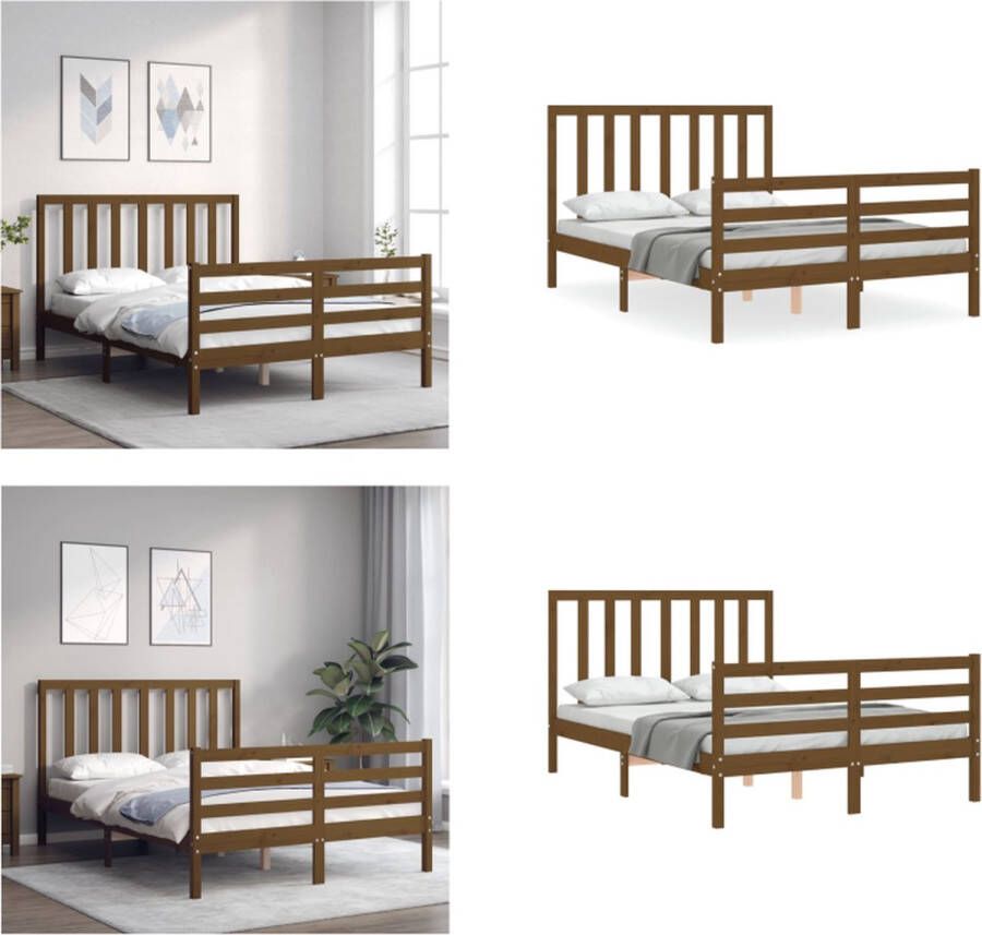 VidaXL Bedframe met hoofdbord massief hout honingbruin 140x200 cm Bedframe Bedframes Bed Tweepersoonsbed