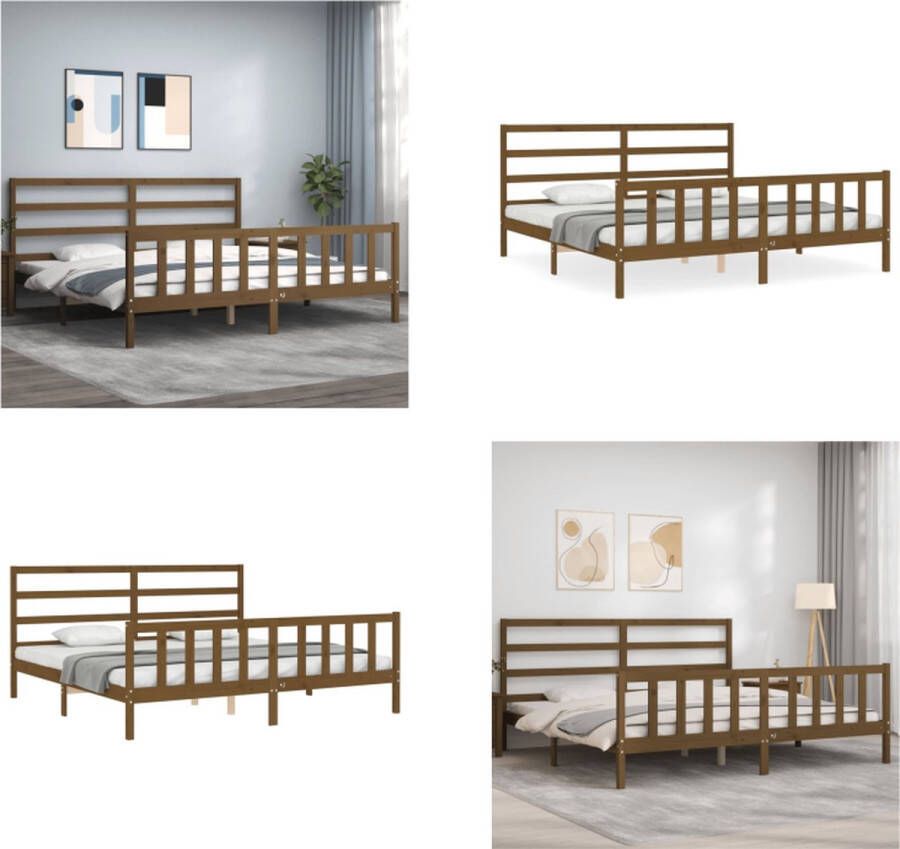 vidaXL Bedframe met hoofdbord massief hout honingbruin 180x200 cm Bedframe Bedframes Bed Tweepersoonsbed