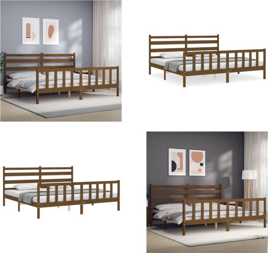 VidaXL Bedframe met hoofdbord massief hout honingbruin 180x200 cm Bedframe Bedframes Bed Tweepersoonsbed