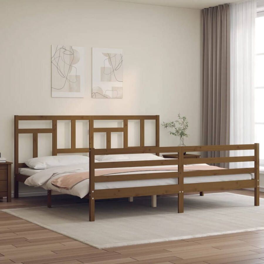 VidaXL -Bedframe-met-hoofdbord-massief-hout-honingbruin-200x200-cm - Foto 2