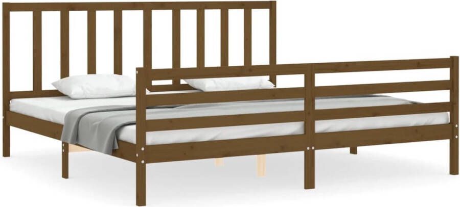 VidaXL -Bedframe-met-hoofdbord-massief-hout-honingbruin-200x200-cm - Foto 19