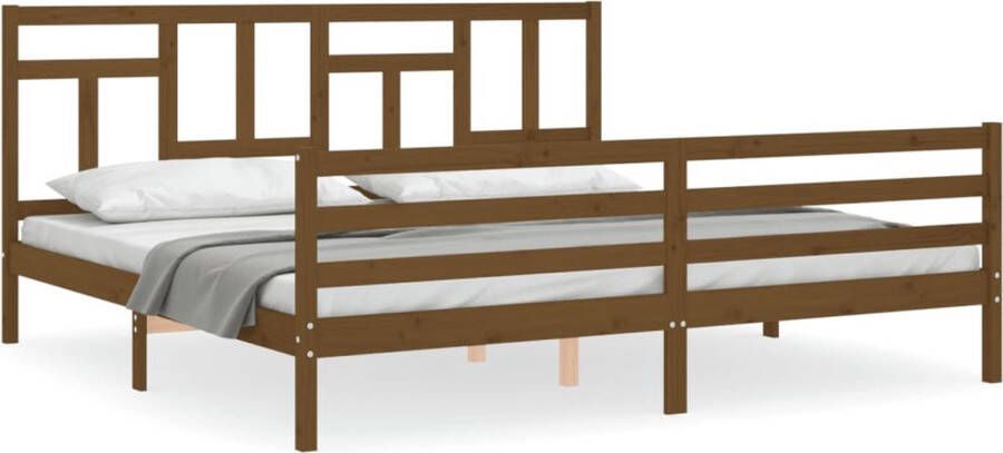 VidaXL -Bedframe-met-hoofdbord-massief-hout-honingbruin-200x200-cm - Foto 1