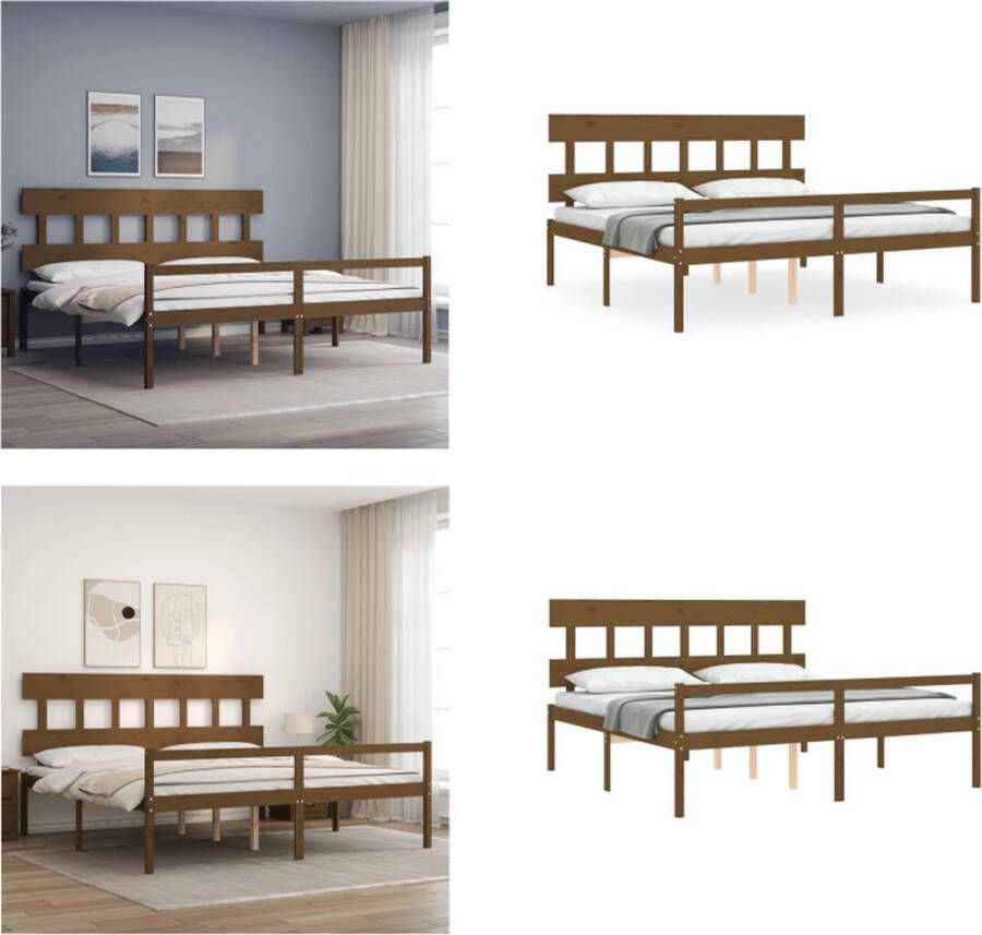VidaXL Seniorenbed met hoofdbord massief hout honingbruin 200x200 cm Seniorenbed Seniorenbedden Senioren Bed Bedframe - Foto 2