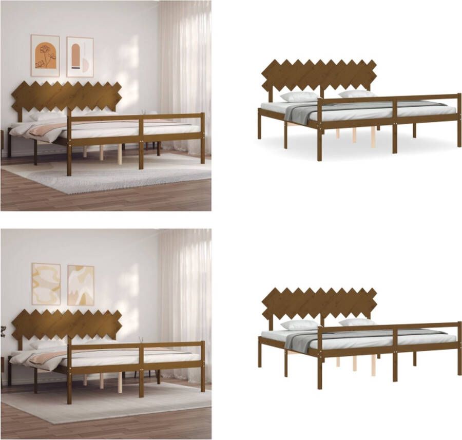 VidaXL Seniorenbed met hoofdbord massief hout honingbruin 200x200 cm Seniorenbed Seniorenbedden Senioren Bed Bedframe