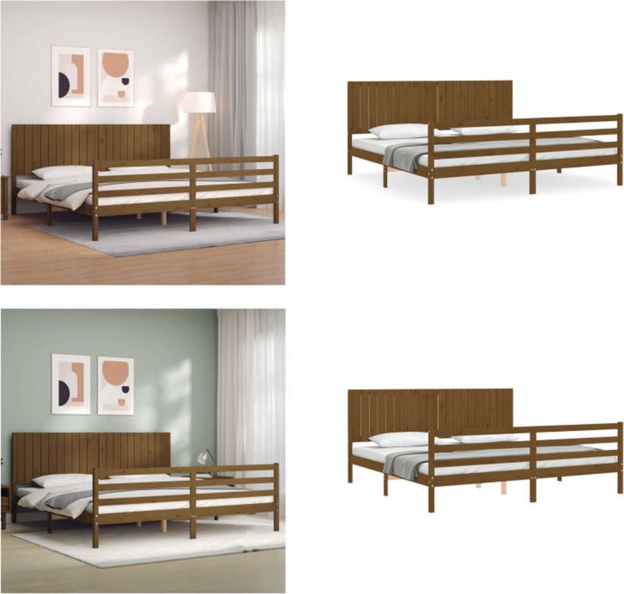 VidaXL -Bedframe-met-hoofdbord-massief-hout-honingbruin-200x200-cm Bedframe Bedframes Bed Tweepersoonsbed