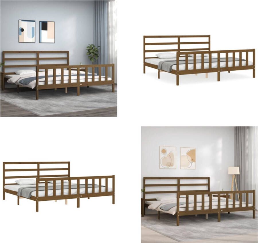 vidaXL Bedframe met hoofdbord massief hout honingbruin 200x200 cm Bedframe Bedframes Bed Tweepersoonsbed