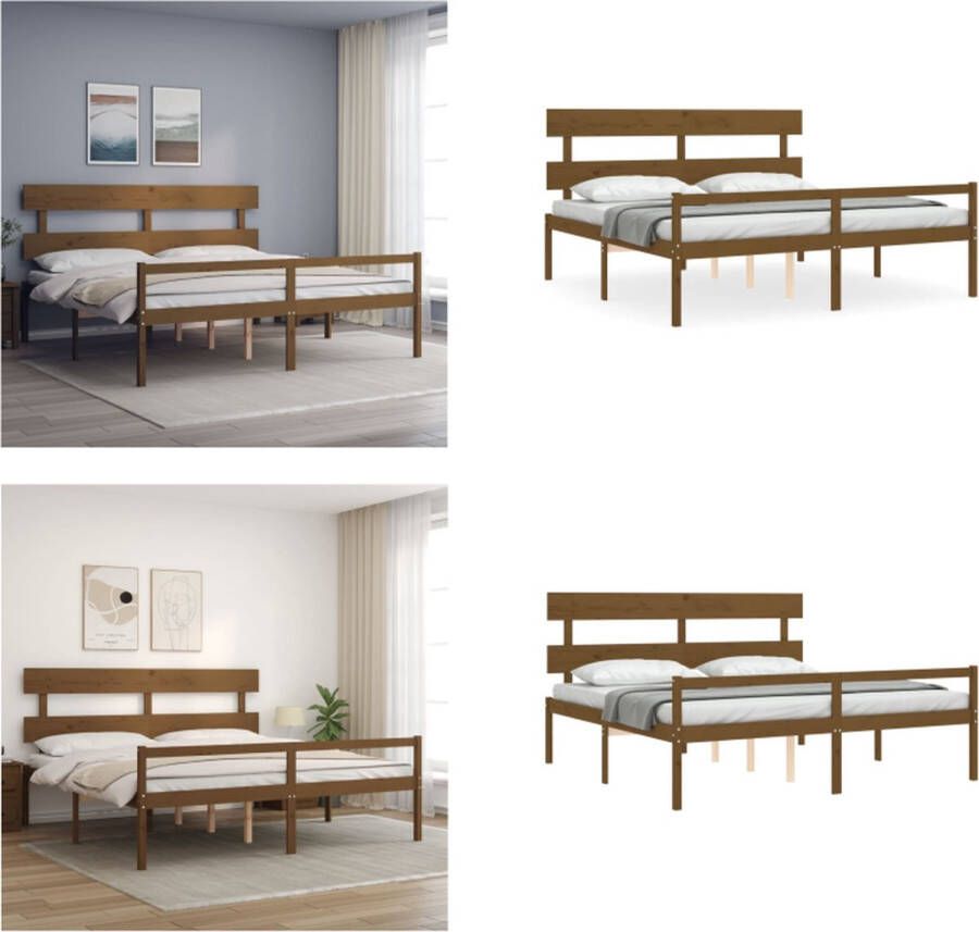 VidaXL Bedframe met hoofdbord massief hout honingbruin 200x200 cm Bedframe Bedframes Bed Tweepersoonsbed