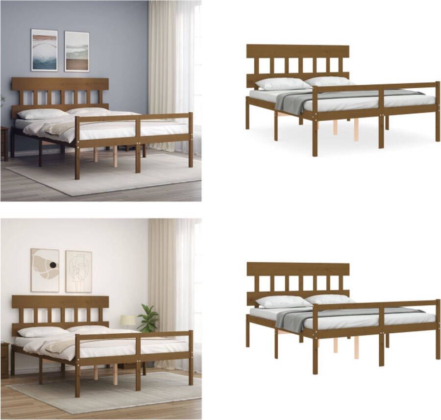 VidaXL Seniorenbed met hoofdbord massief hout honingbruin Seniorenbed Seniorenbedden Senioren Bed Bedframe - Foto 2