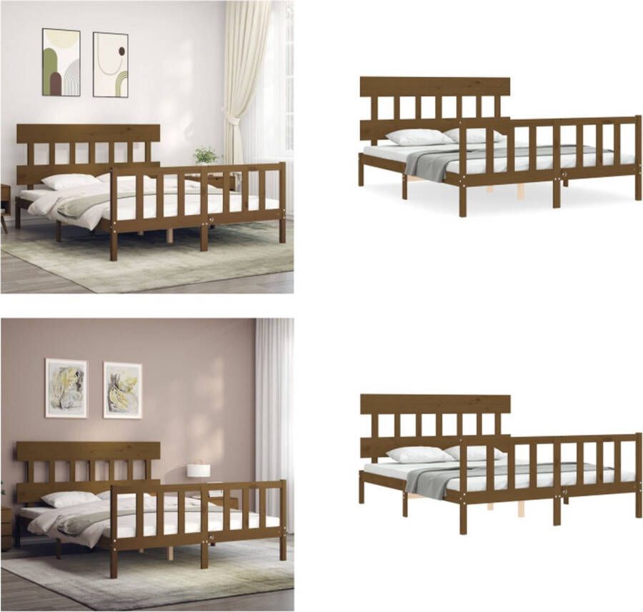 VidaXL Bedframe met hoofdbord massief hout honingbruin 5FT King Size Bedframe Bedframes Bed Tweepersoonsbed