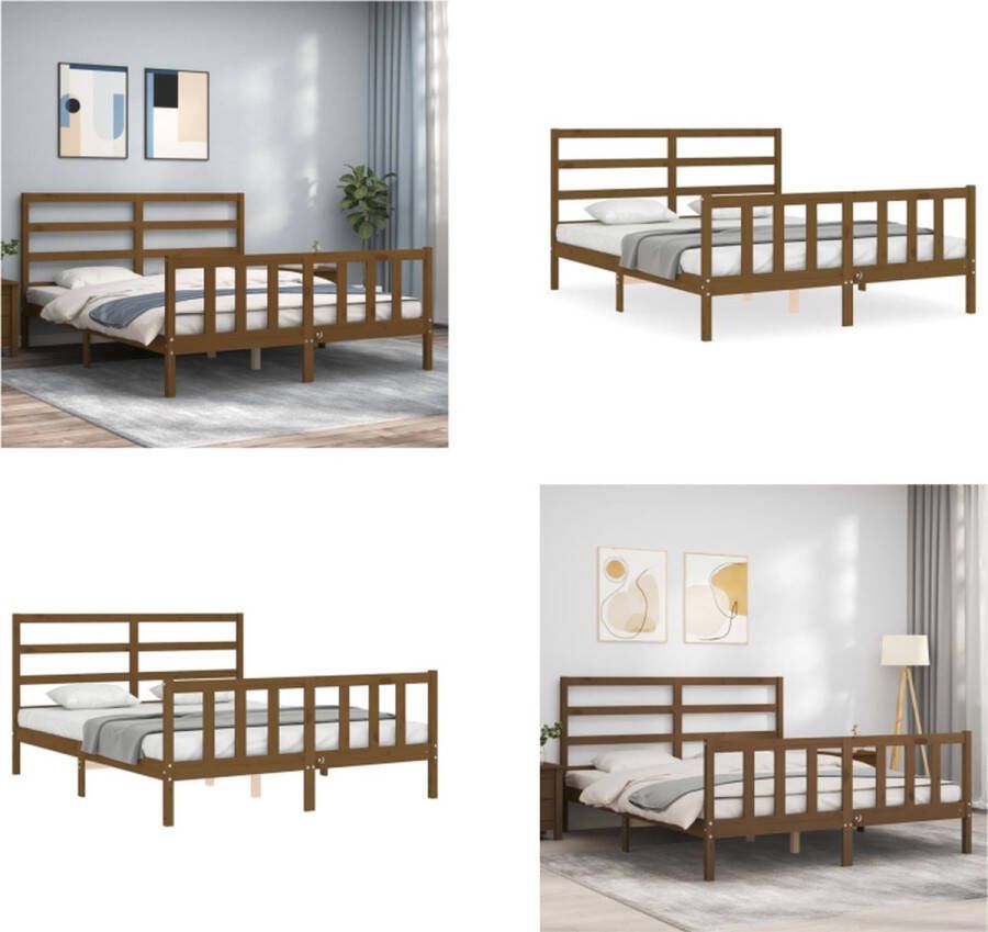 vidaXL Bedframe met hoofdbord massief hout honingbruin 5FT King Size Bedframe Bedframes Bed Tweepersoonsbed