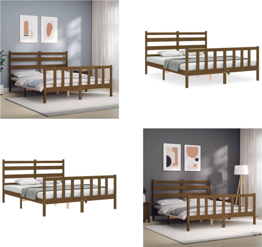 vidaXL Bedframe met hoofdbord massief hout honingbruin 5FT King Size Bedframe Bedframes Bed Tweepersoonsbed