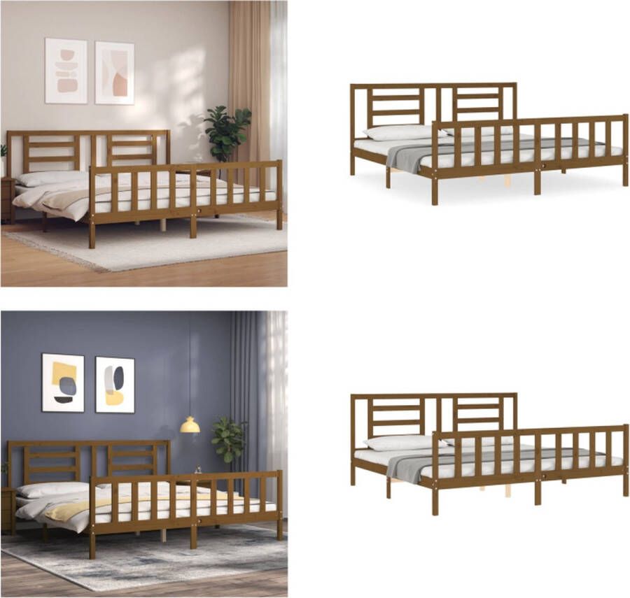 VidaXL Bedframe met hoofdbord massief hout honingbruin 6FT Super King Bedframe Bedframes Bed Tweepersoonsbed