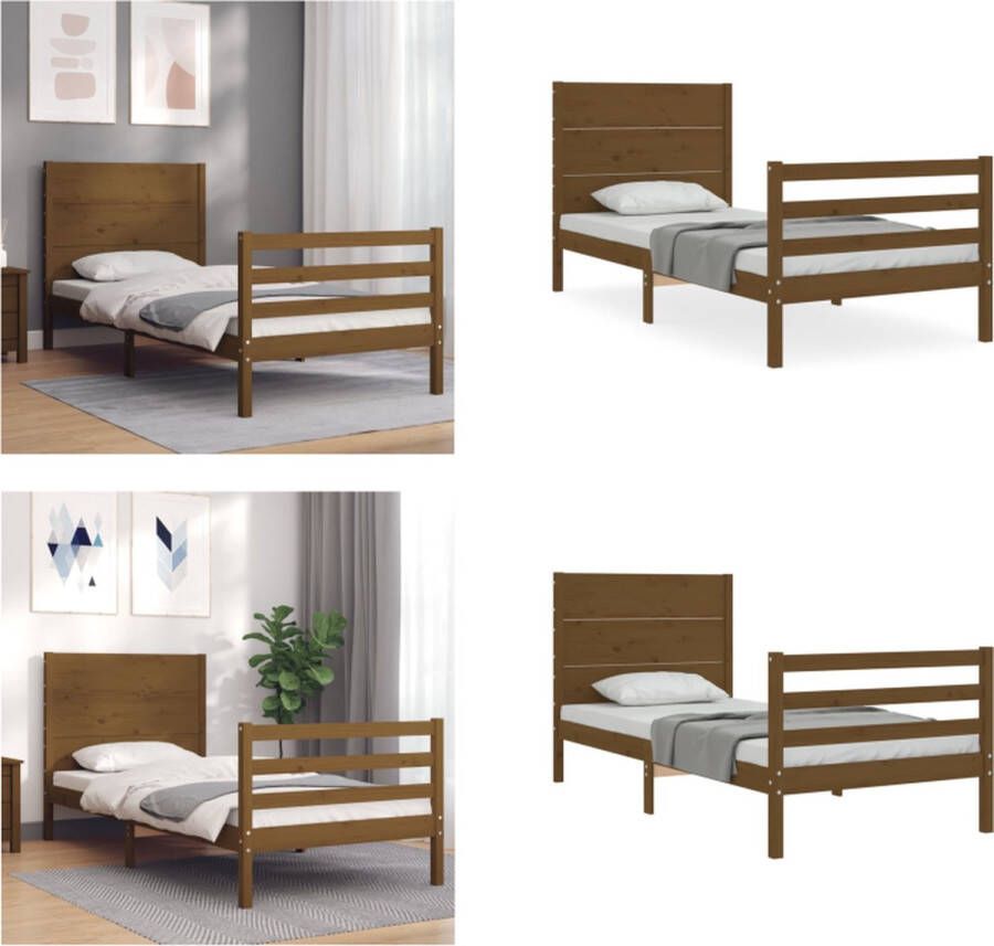 VidaXL Bedframe met hoofdbord massief hout honingbruin 90x200 cm Bedframe Bedframes Bed Eenpersoonsbed